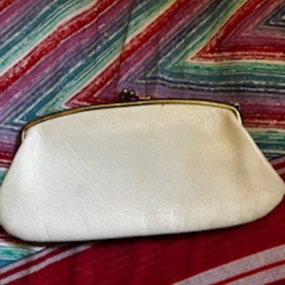 Vintage White Leather clutch purse by Ronay, brass trim and clasp, circa 1950's